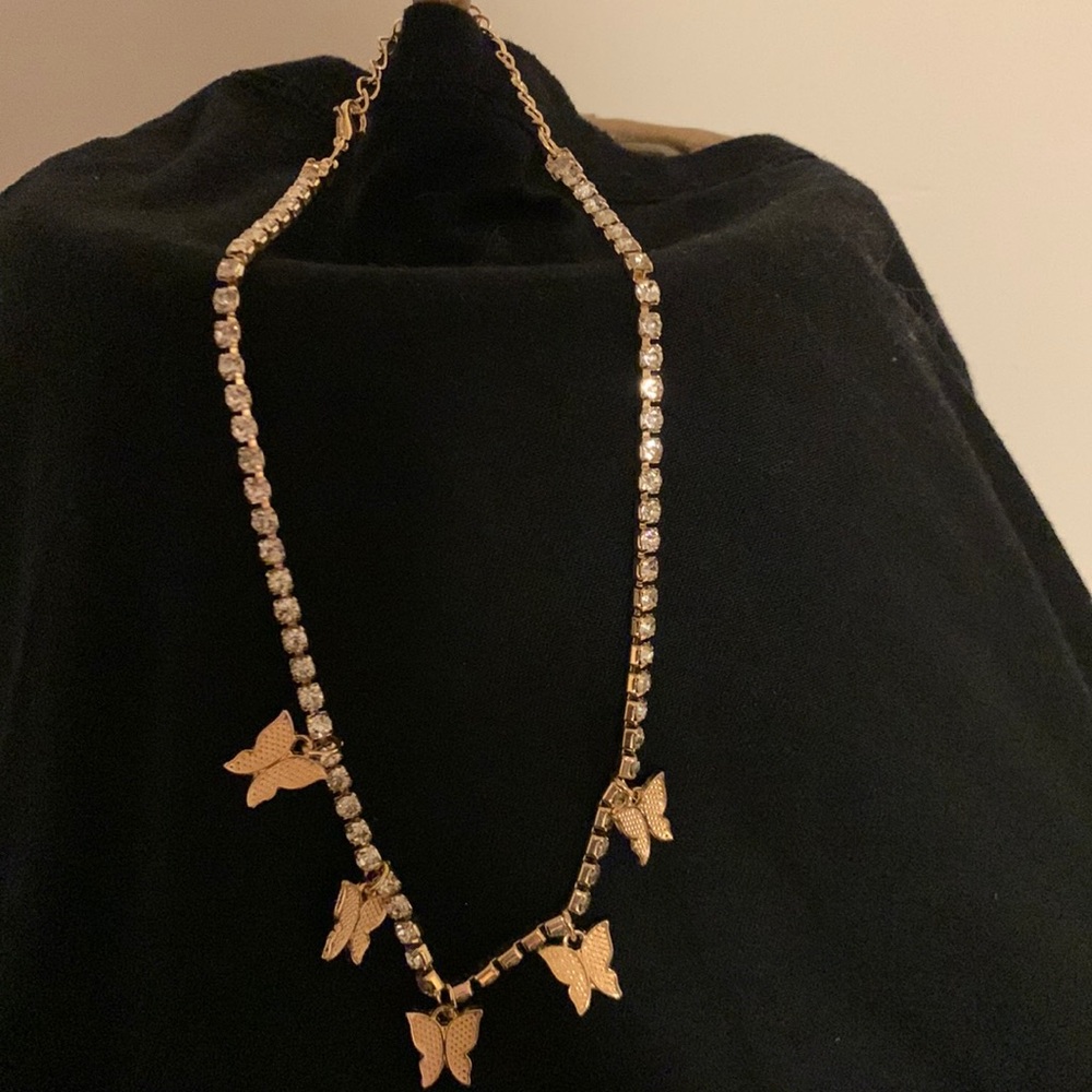 Fashion Rhinestone Butterfly Pendant Necklace HipHop Jewelry Choker